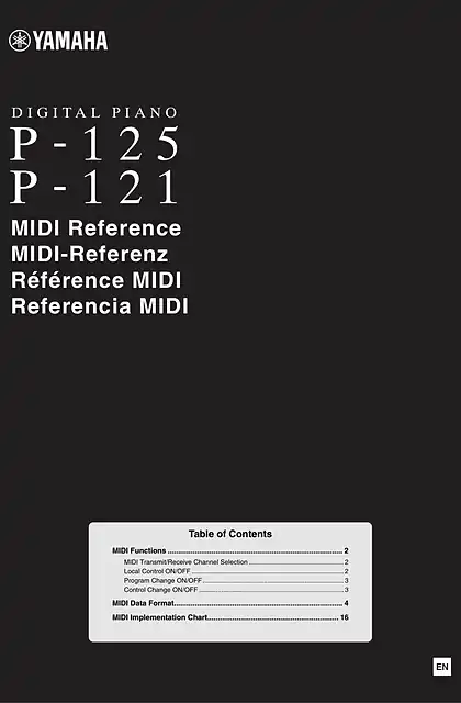 yamaha雅马哈P-125 P-121 MIDI Reference